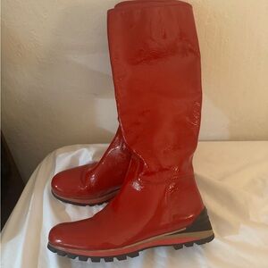 Prada red vibram red patent leather boots